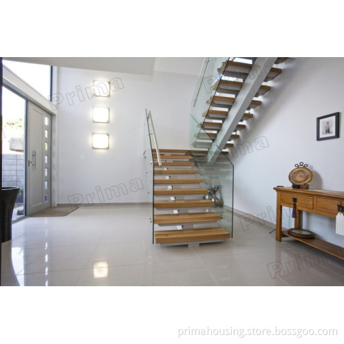 Glass Balustrade I Shaped Wood Staircase with Free Design